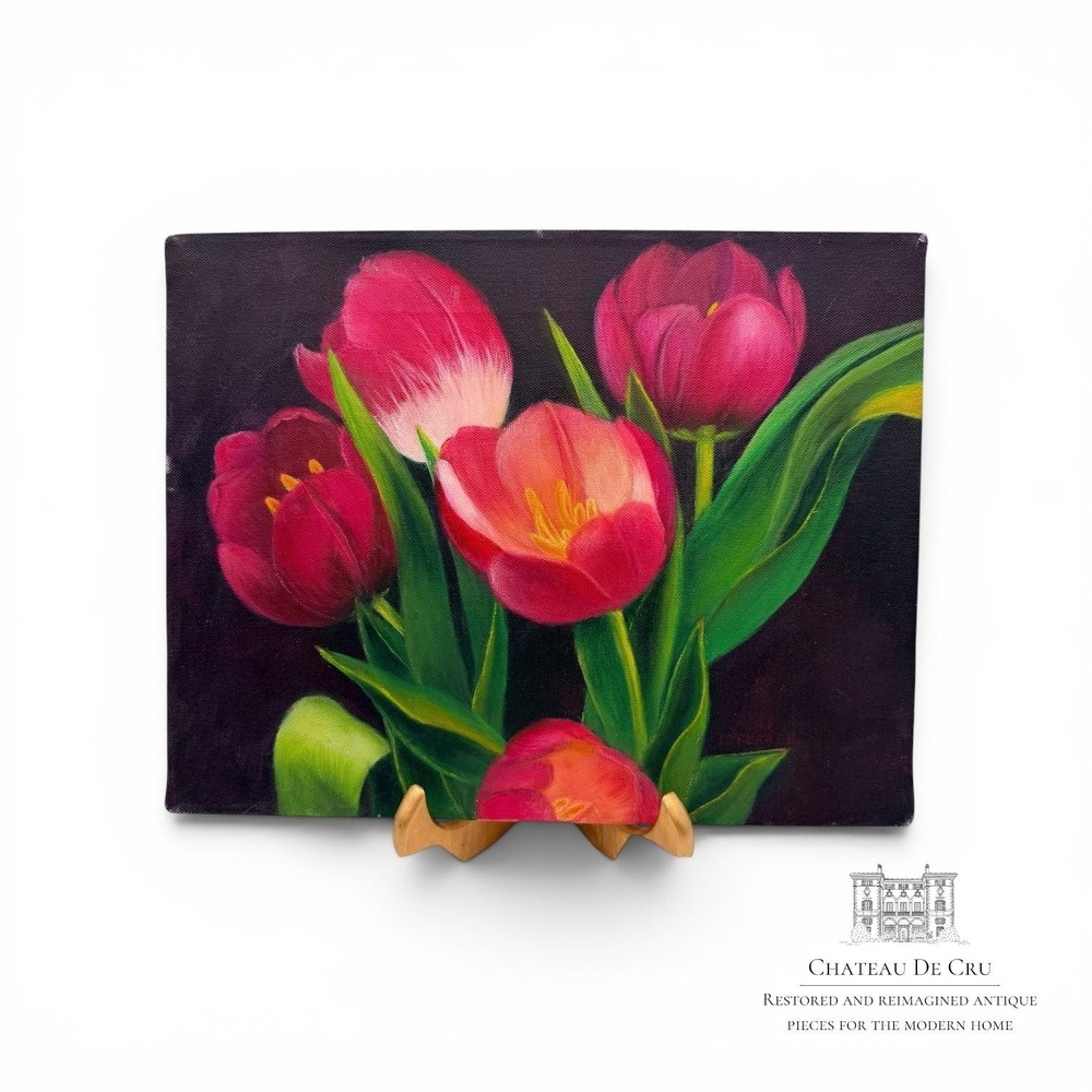 Original Oil Painting on Canvas Tulips Floral Still Life Signed